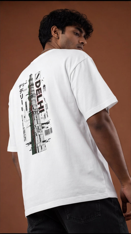 Delhi Skyline Graphic Oversized T-Shirt β White Urban Streetwear Tee