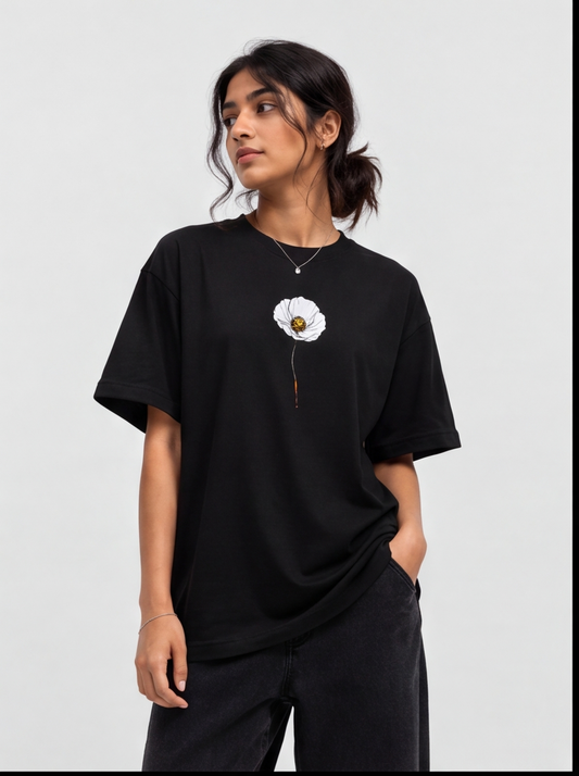 Dream On Floral Oversized T-Shirt – Black Aesthetic Graphic Tee