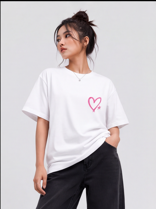 Belle Âme Cherry Blossom Oversized T-Shirt – White Floral Graphic Tee