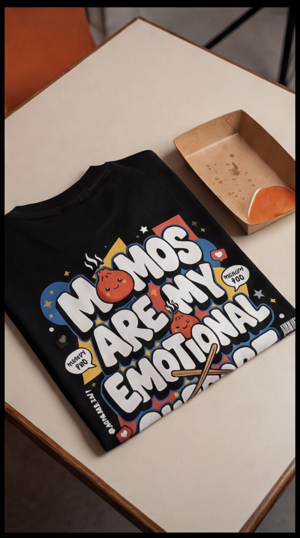Momos Are My Emotional Support Oversized T-Shirt – Black Foodie Graphic Tee