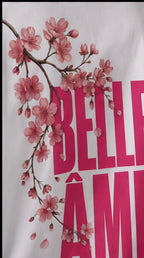 Belle Âme Cherry Blossom Oversized T-Shirt – White Floral Graphic Tee
