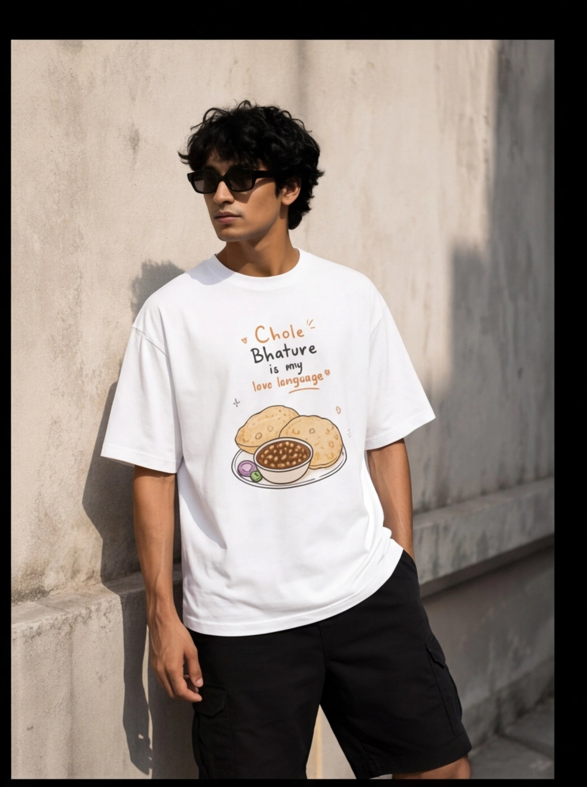 Chole Bhature Is My Love Language Oversized T-Shirt – White Graphic Tee