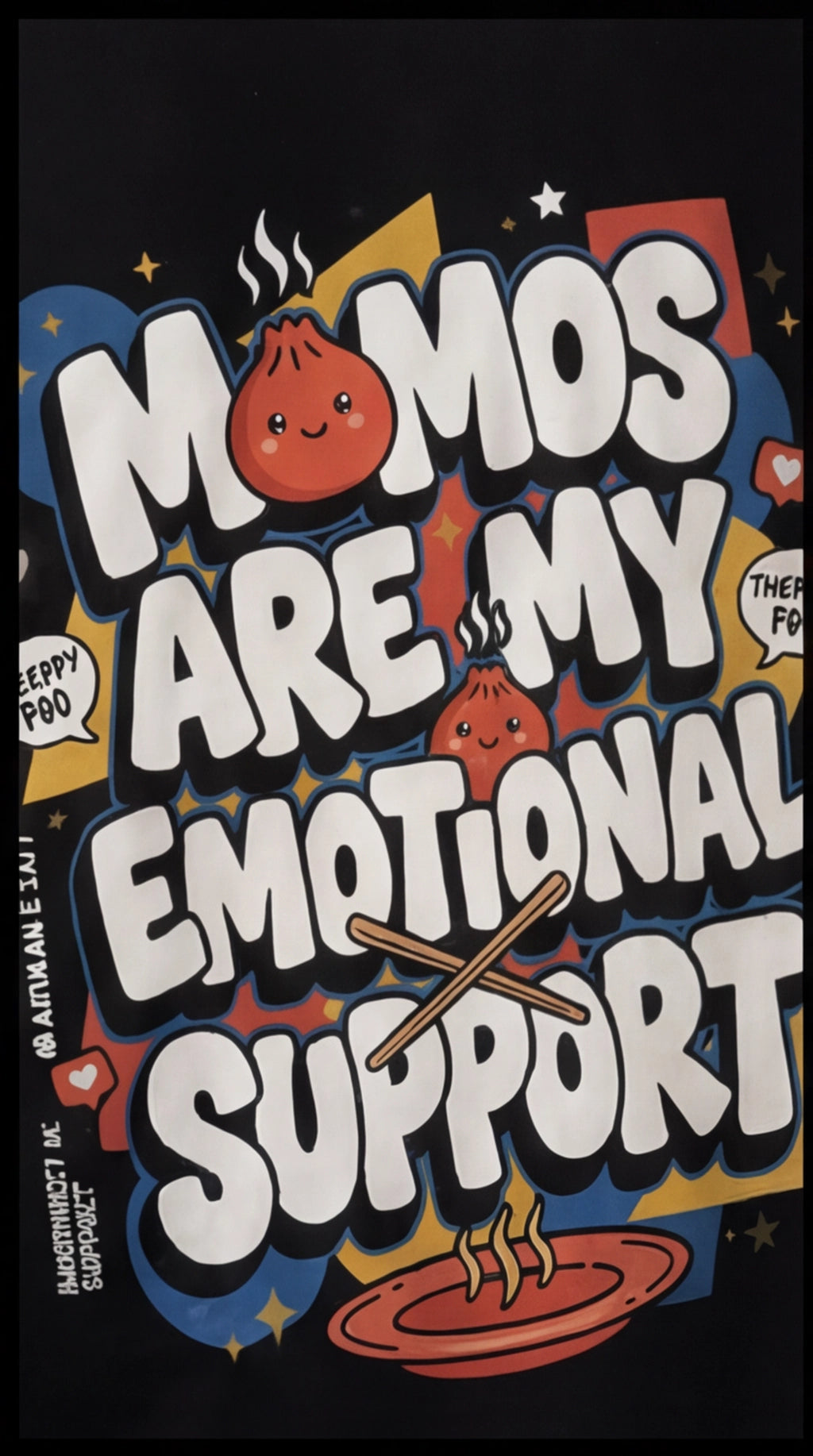 Momos Are My Emotional Support Oversized T-Shirt – Black Foodie Graphic Tee