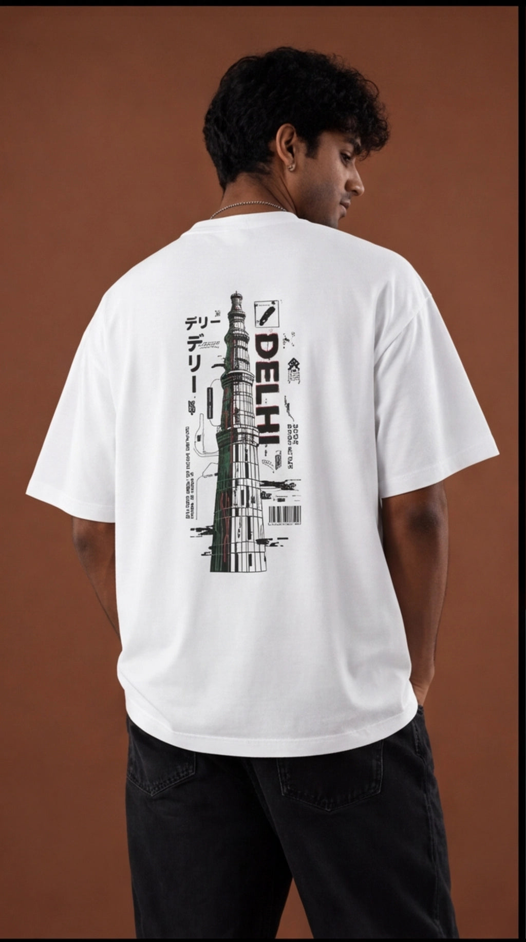 Delhi Skyline Graphic Oversized T-Shirt – White Urban Streetwear Tee