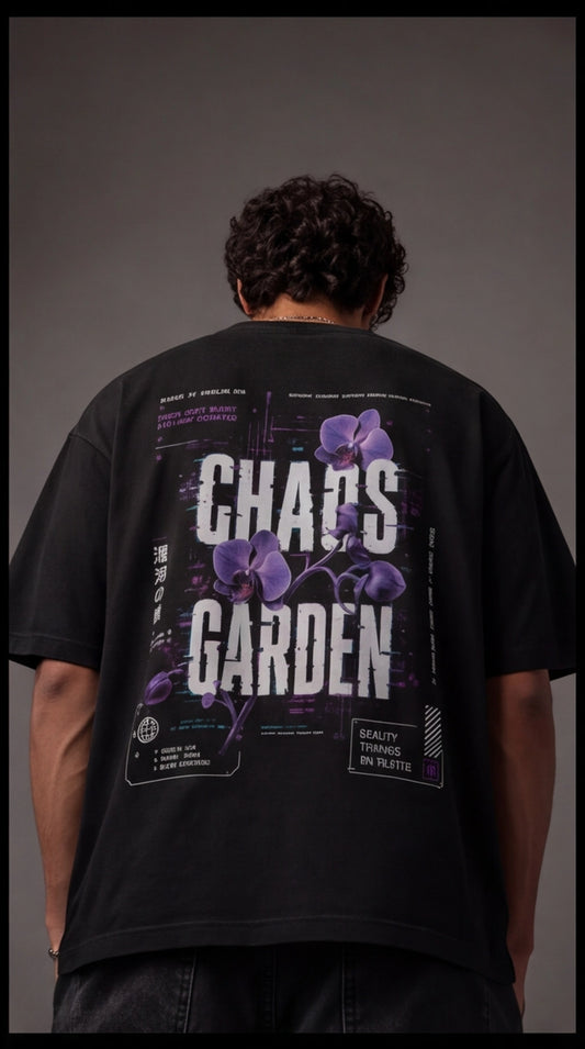 Chaos Garden Oversized T-Shirt – Cyber Floral Streetwear Tee