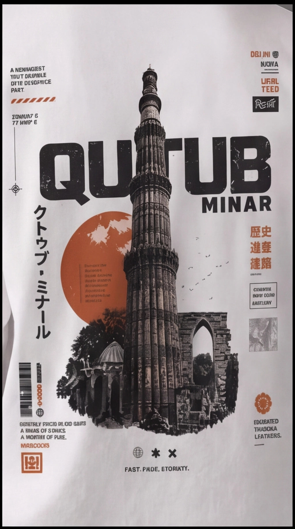 Qutub Minar Heritage Oversized T-Shirt – White Urban Graphic Tee