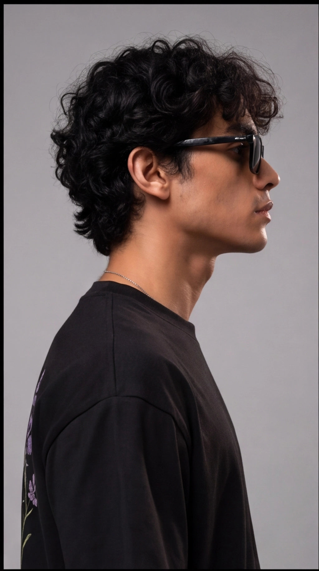 Lavender Floral Graphic Oversized T-Shirt - Black