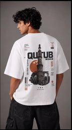 Qutub Minar Heritage Oversized T-Shirt – White Urban Graphic Tee