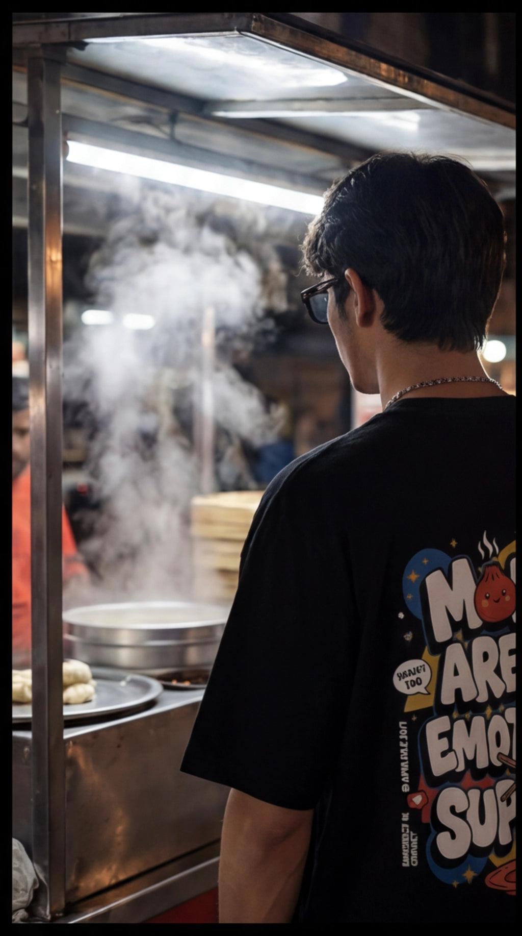 Momos Are My Emotional Support Oversized T-Shirt – Black Foodie Graphic Tee