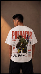 Predator Samurai Graphic Oversized T-Shirt – White Anime Streetwear Tee