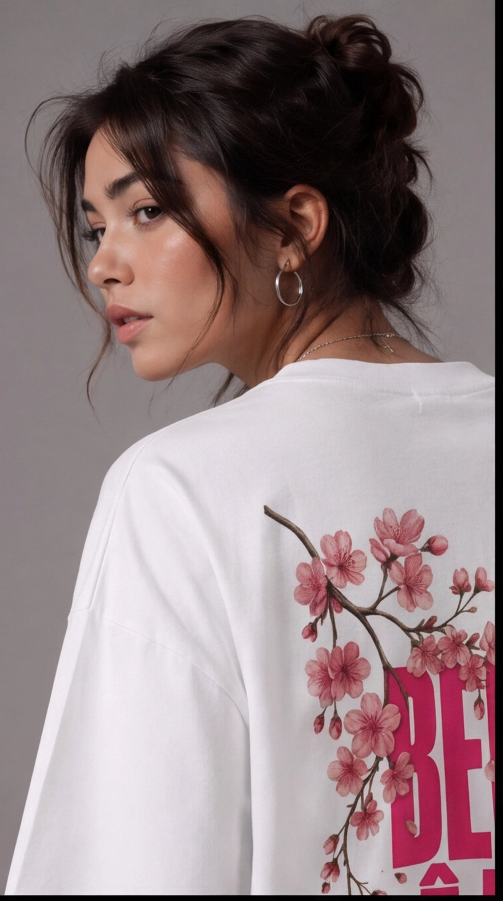 Belle Âme Cherry Blossom Oversized T-Shirt – White Floral Graphic Tee