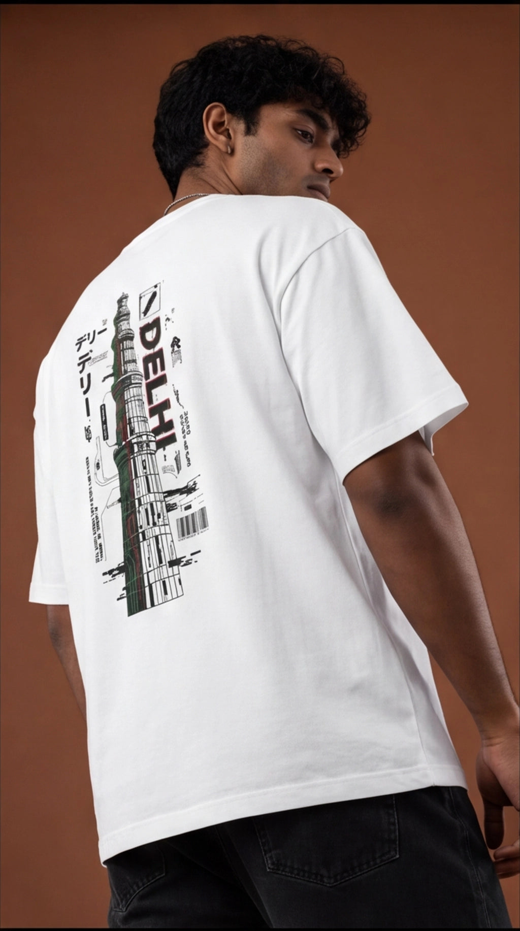 Delhi Skyline Graphic Oversized T-Shirt – White Urban Streetwear Tee