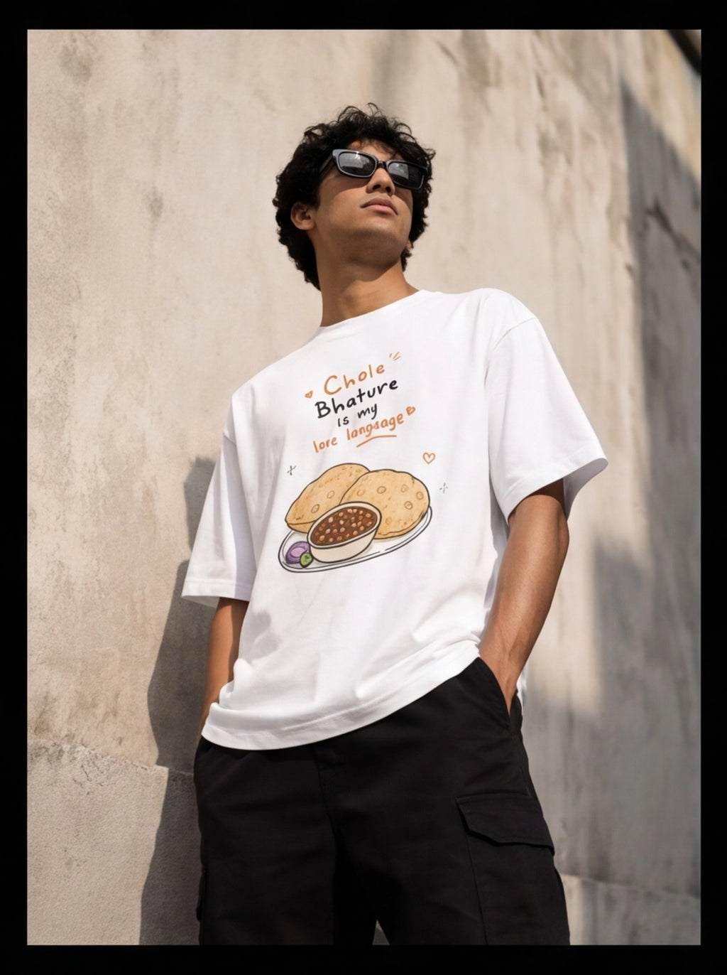 Chole Bhature Is My Love Language Oversized T-Shirt – White Graphic Tee