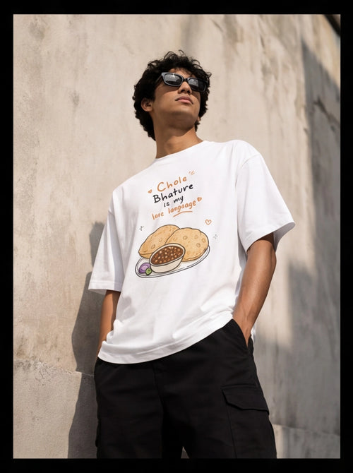Chole Bhature Is My Love Language Oversized T-Shirt – White Graphic Tee