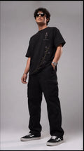 Lavender Floral Graphic Oversized T-Shirt - Black