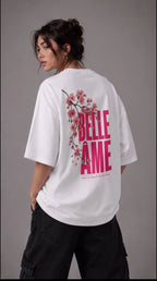 Belle Âme Cherry Blossom Oversized T-Shirt – White Floral Graphic Tee