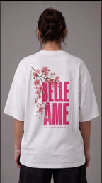 Belle Âme Cherry Blossom Oversized T-Shirt – White Floral Graphic Tee
