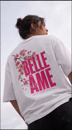 Belle Âme Cherry Blossom Oversized T-Shirt – White Floral Graphic Tee