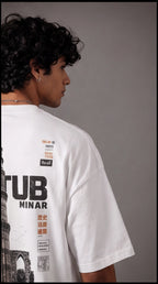 Qutub Minar Heritage Oversized T-Shirt – White Urban Graphic Tee