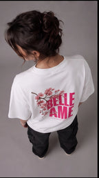 Belle Âme Cherry Blossom Oversized T-Shirt – White Floral Graphic Tee