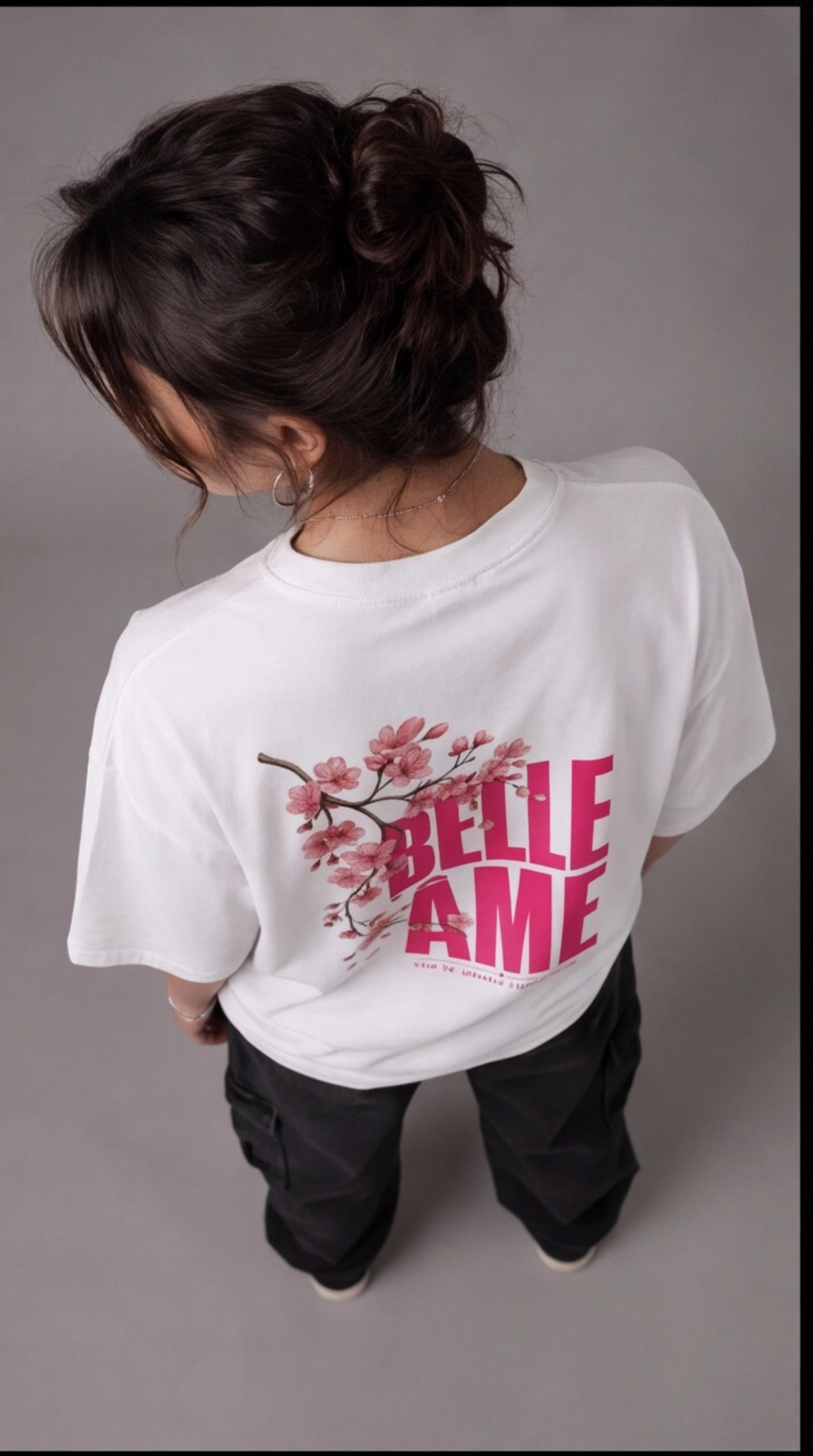 Belle Âme Cherry Blossom Oversized T-Shirt – White Floral Graphic Tee