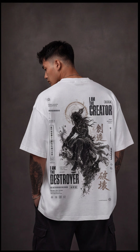 Creator & Destroyer Oversized T-Shirt – Mythic Warrior Graphic Tee