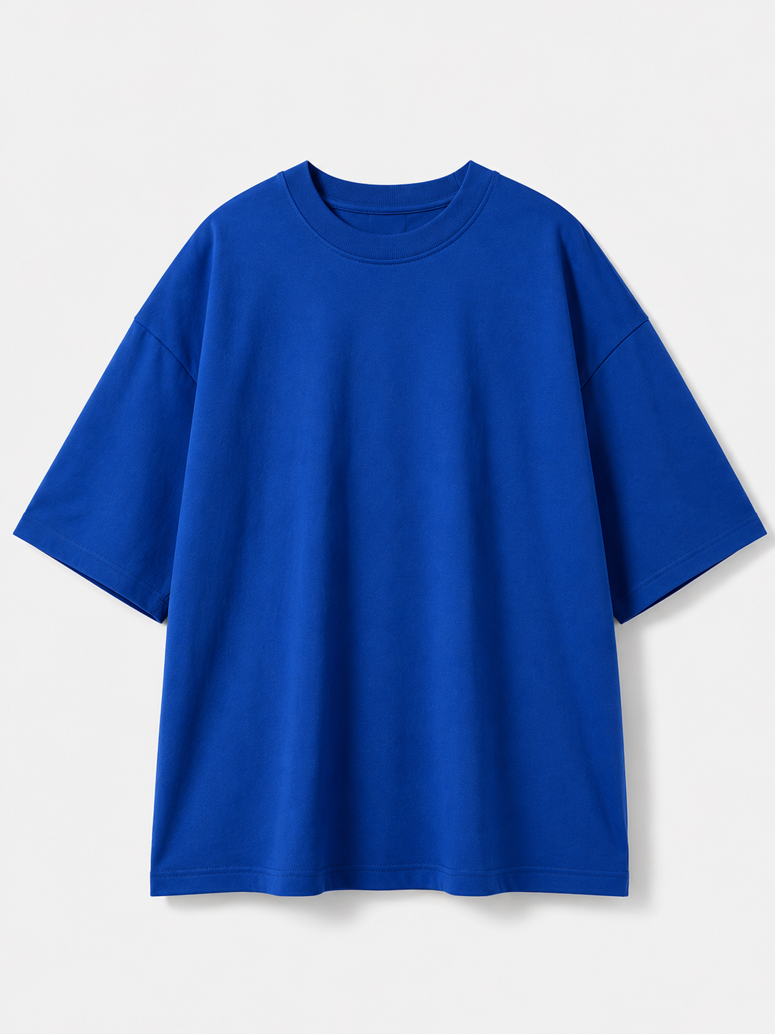 A solid royal blue short-sleeve crewneck t-shirt, shown flat against a light gray background.