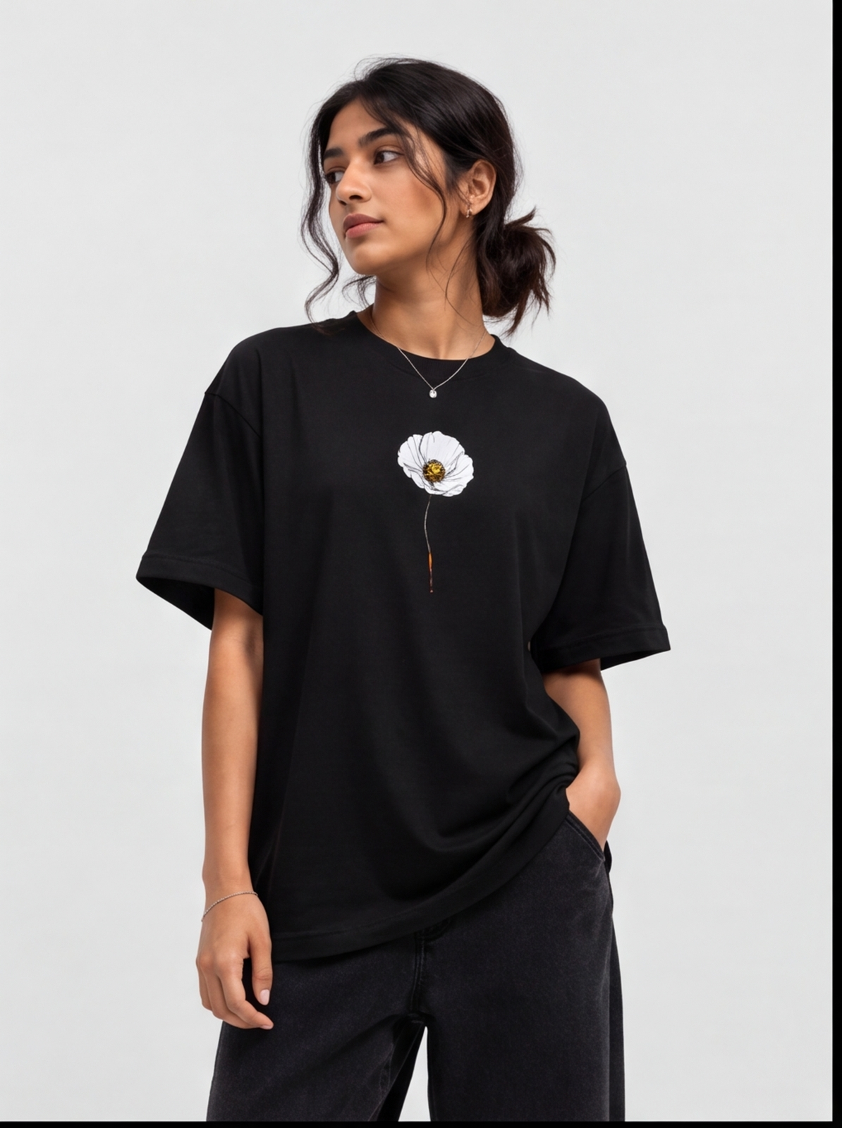 Dream On Floral Oversized T-Shirt – Black Aesthetic Graphic Tee