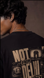 Not From Delhi But My Rizz Is Oversized T-Shirt – Black Vintage Graphic Tee
