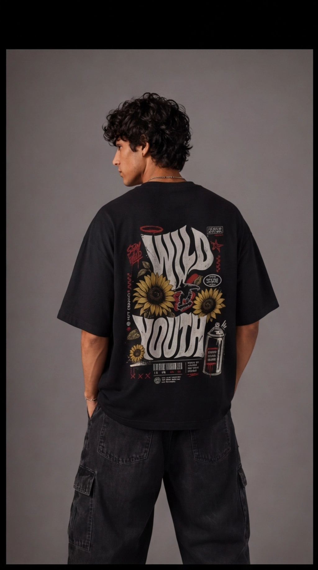 Wild Youth Oversized T-Shirt – Black Vintage Streetwear Graphic Tee