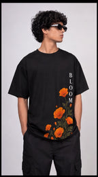 Bloom Premium Cotton Oversized Tee/T-Shirt - Black