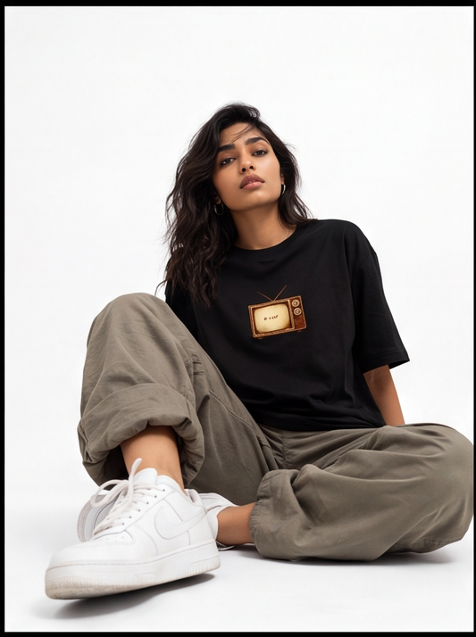 Not From Delhi But My Rizz Is Oversized T-Shirt – Black Vintage Graphic Tee