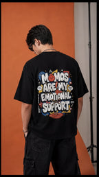 Momos Are My Emotional Support Oversized T-Shirt – Black Foodie Graphic Tee