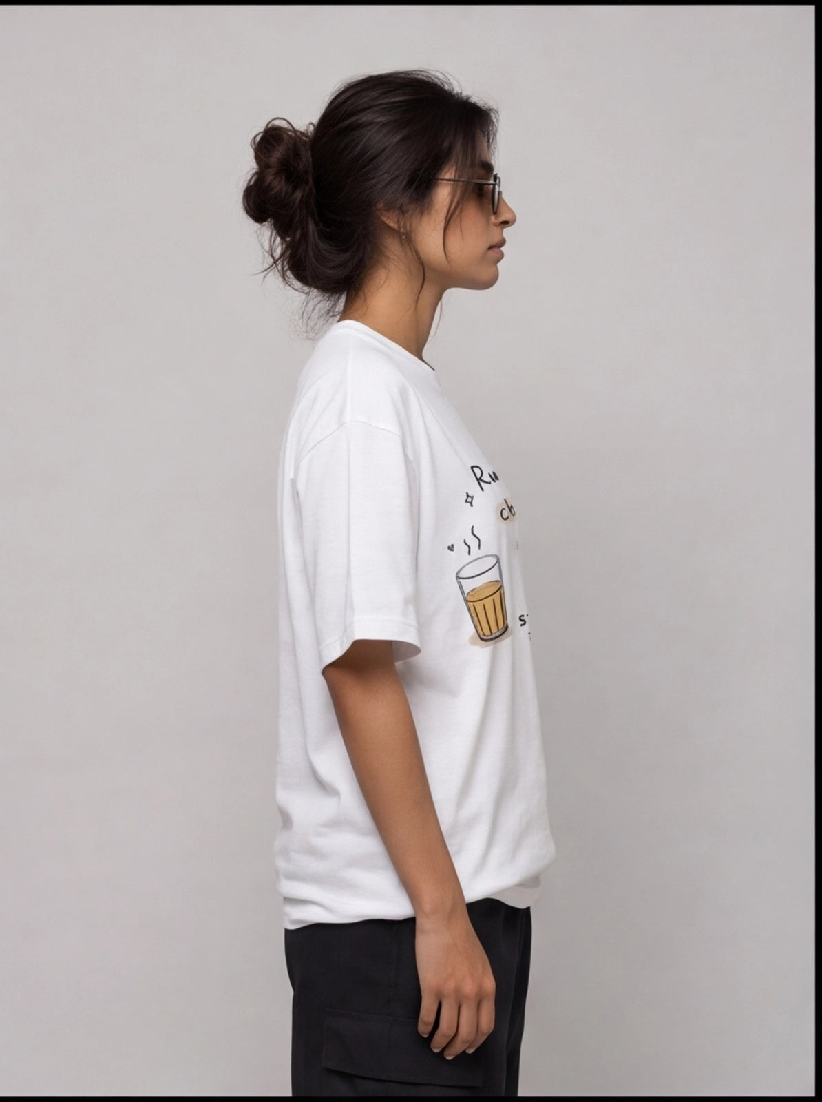 Running on Chai, Chaat & Zero Serotonin Oversized T-Shirt – White Graphic Tee