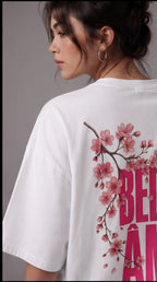 Belle Âme Cherry Blossom Oversized T-Shirt – White Floral Graphic Tee