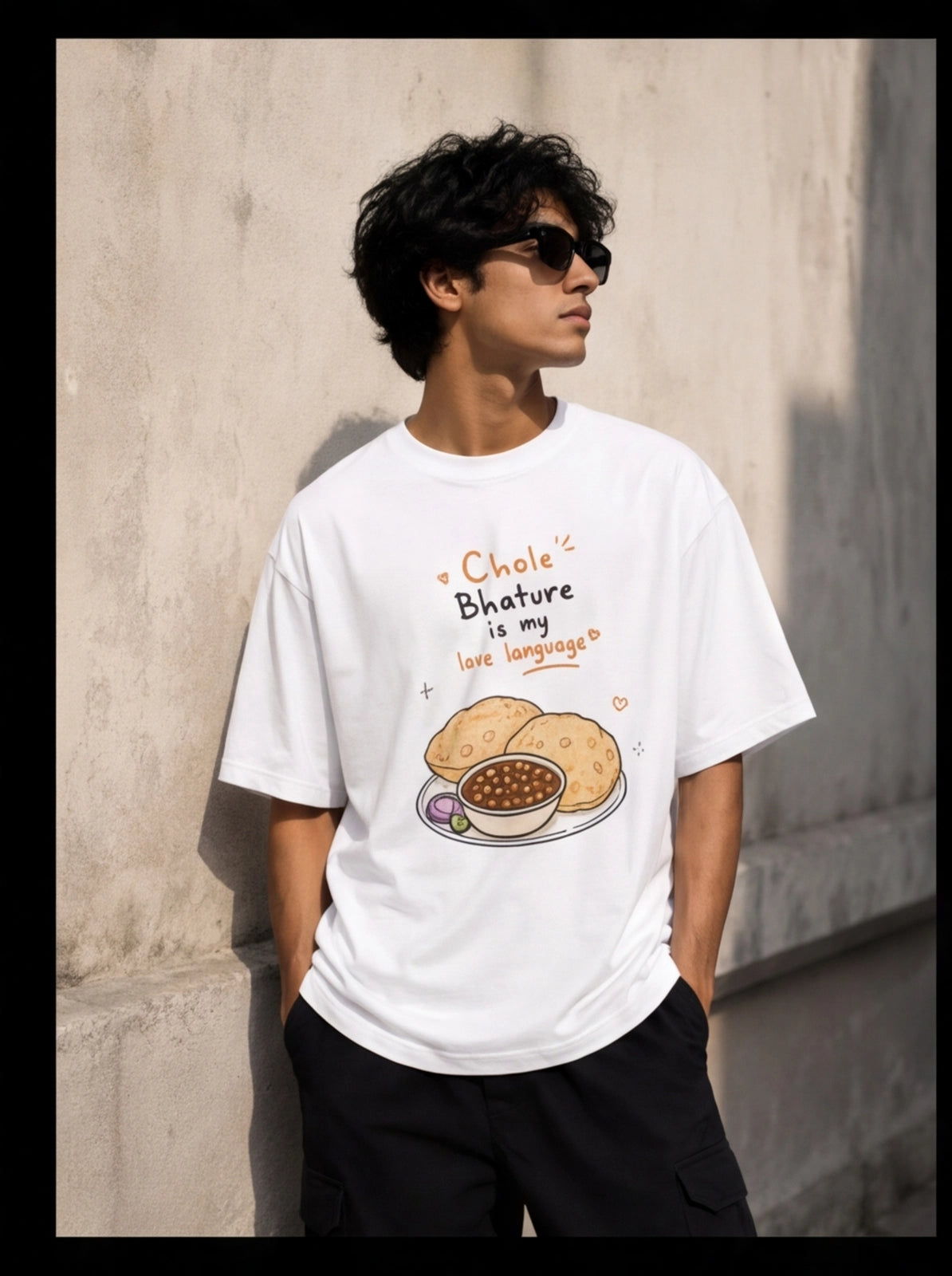 Chole Bhature Is My Love Language Oversized T-Shirt – White Graphic Tee