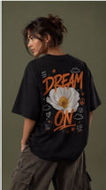 Dream On Floral Oversized T-Shirt – Black Aesthetic Graphic Tee
