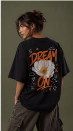 Dream On Floral Oversized T-Shirt – Black Aesthetic Graphic Tee