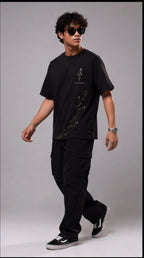 Lavender Floral Graphic Oversized T-Shirt - Black