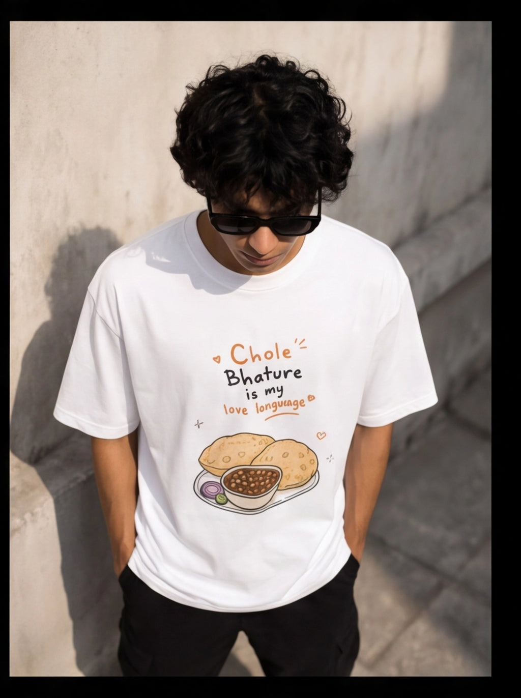 Chole Bhature Is My Love Language Oversized T-Shirt – White Graphic Tee