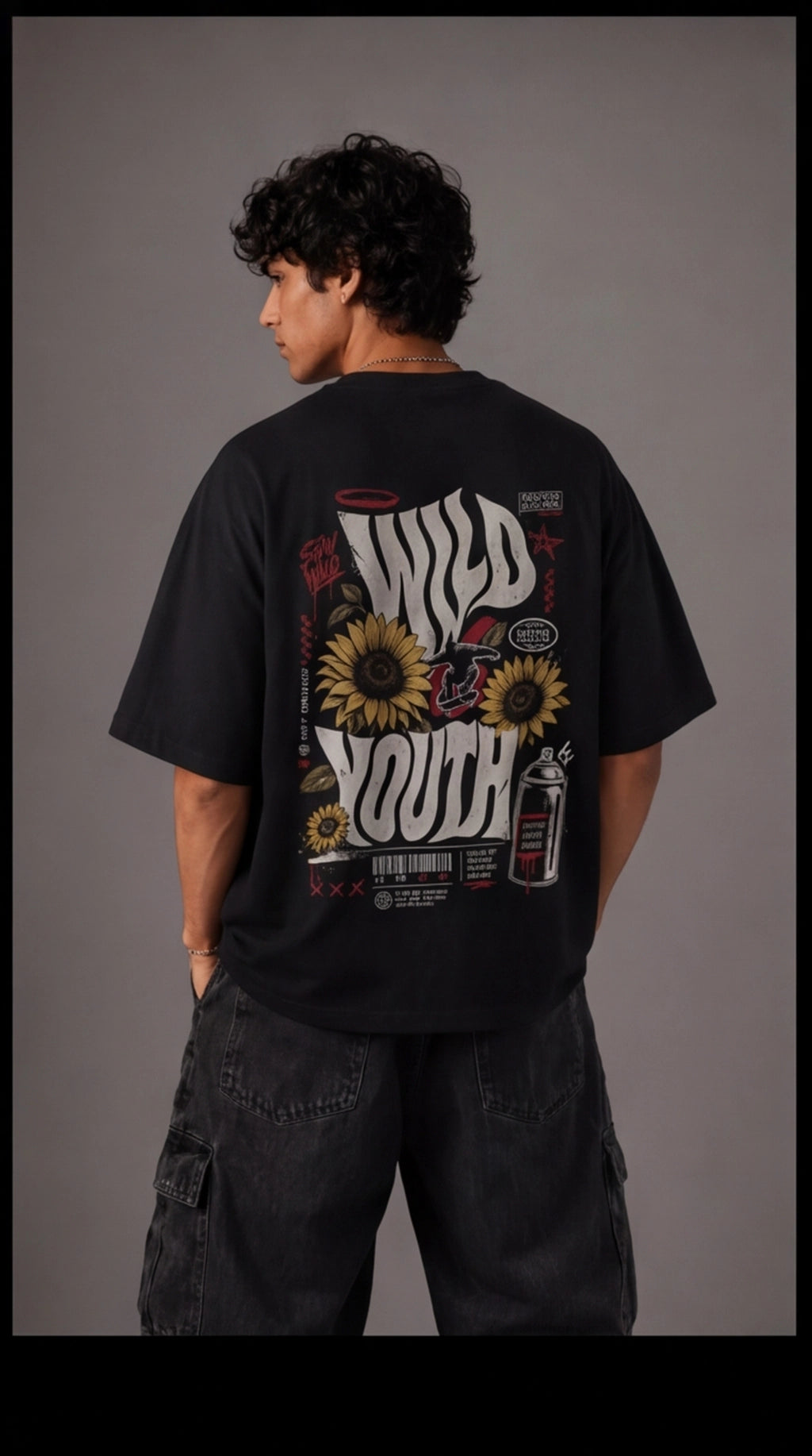 Wild Youth Oversized T-Shirt – Black Vintage Streetwear Graphic Tee