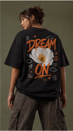 Dream On Floral Oversized T-Shirt – Black Aesthetic Graphic Tee
