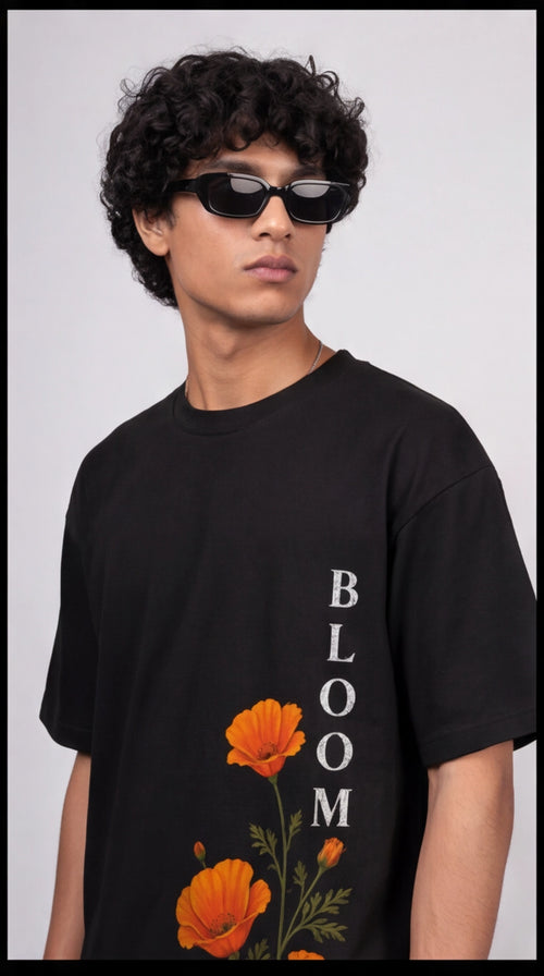 Bloom Premium Cotton Oversized Tee/T-Shirt - Black