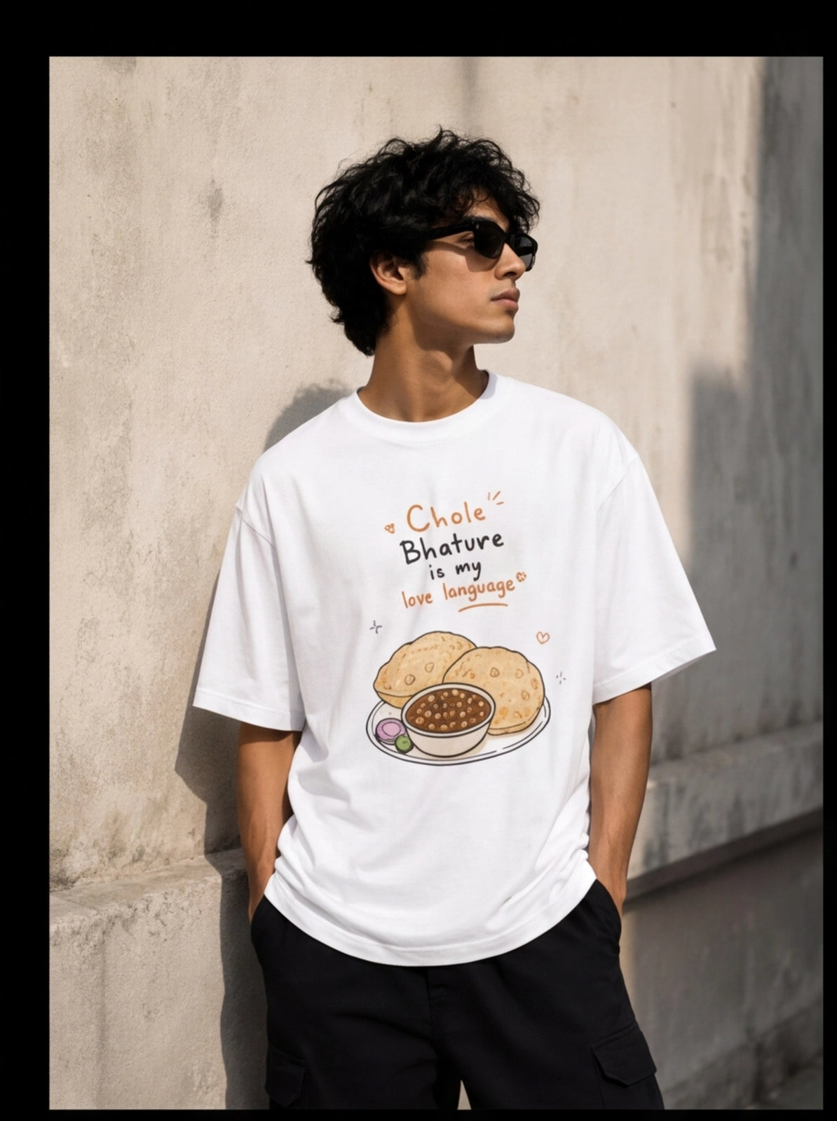 Chole Bhature Is My Love Language Oversized T-Shirt – White Graphic Tee