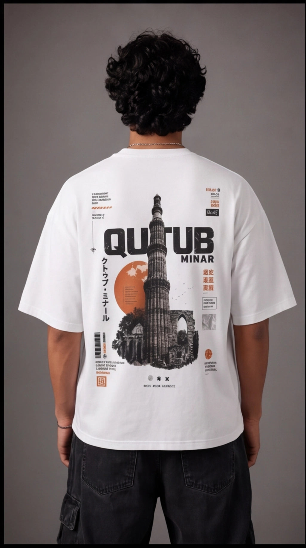 Qutub Minar Heritage Oversized T-Shirt – White Urban Graphic Tee
