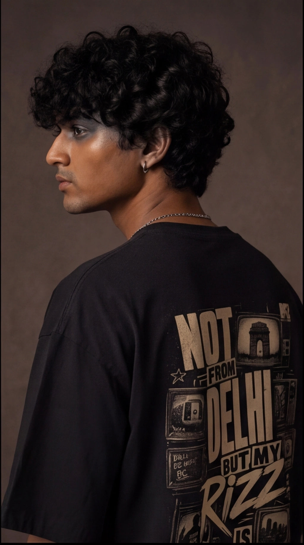 Not From Delhi But My Rizz Is Oversized T-Shirt – Black Vintage Graphic Tee